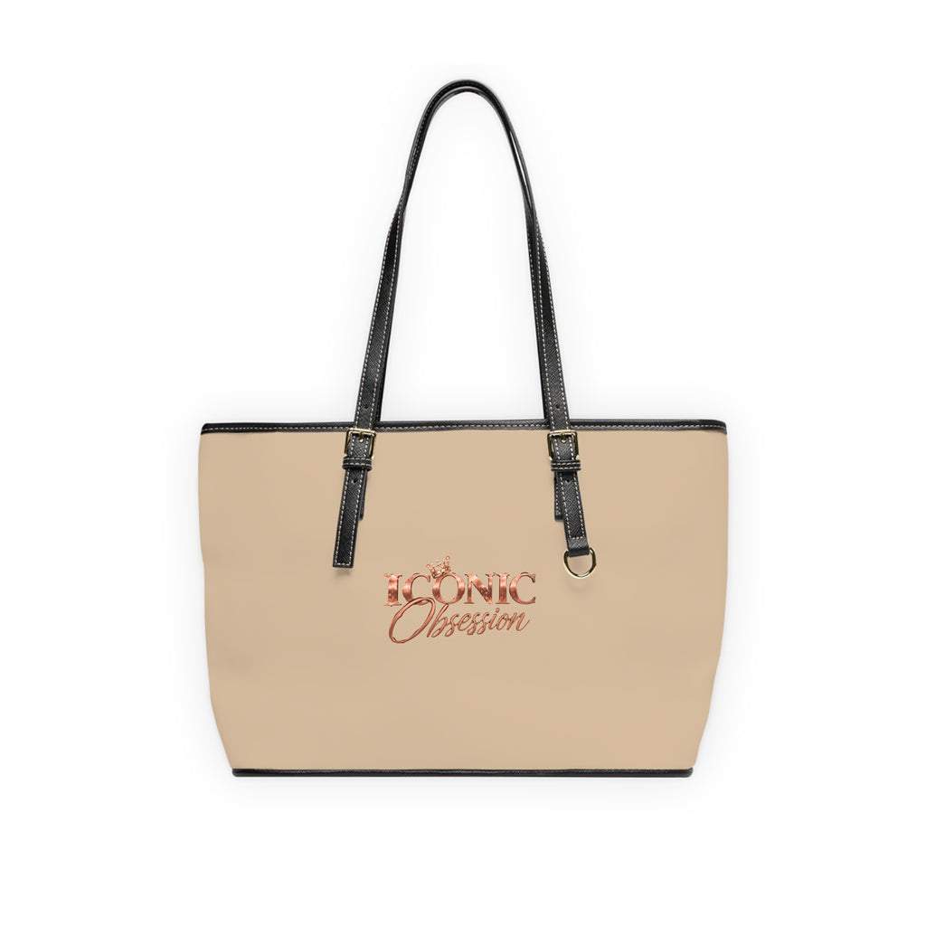 ICONIC Obsession Signature Tote in champagne, front view with rose-gold crown logo and black handles