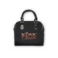 ICONIC Obsession Signature Shoulder Handbag in black, front view with large rose-gold crown logo