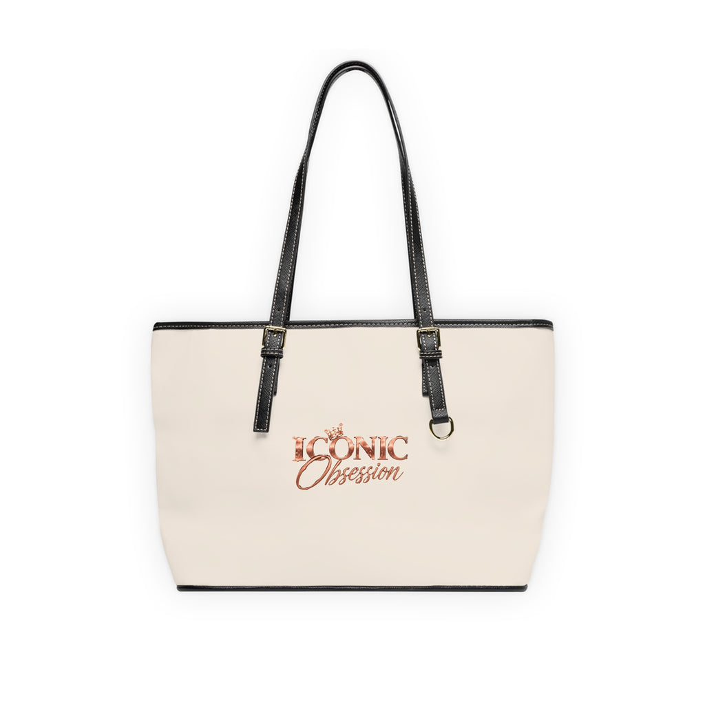 ICONIC Obsession Signature Tote in ivory, front view with rose-gold crown logo and black handles