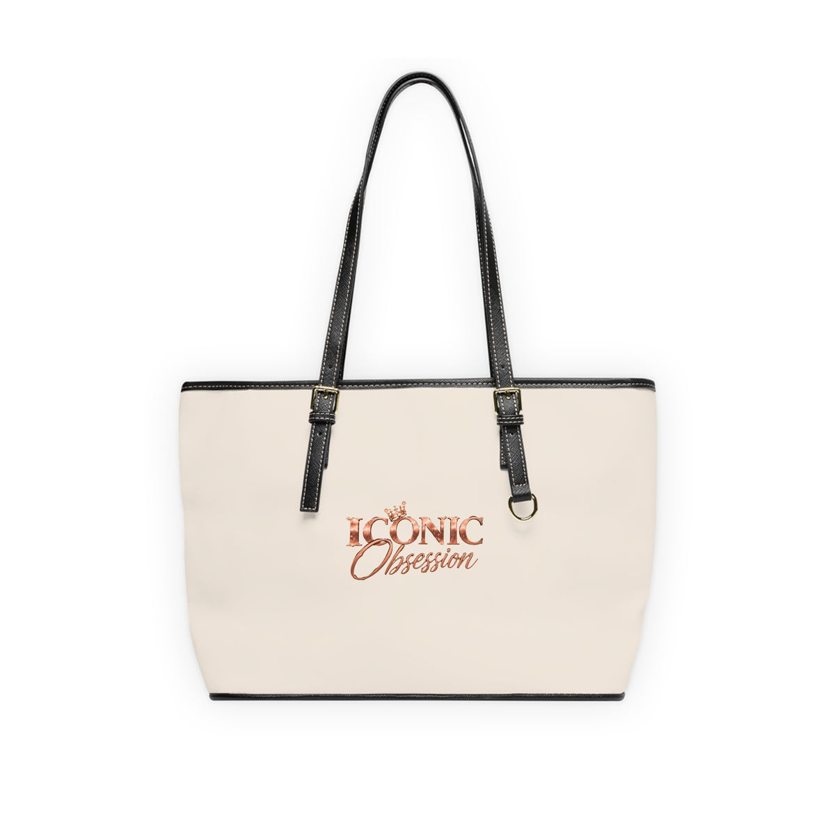 ICONIC Obsession Signature Tote in ivory, front view with rose-gold crown logo and black handles