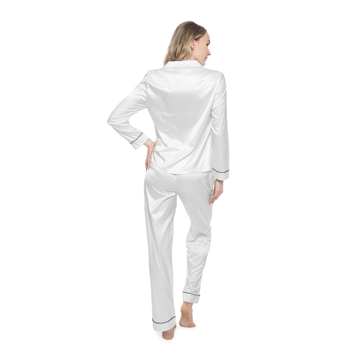 ICONIC Obsession Satin Pajama Set, worn by a model, back view