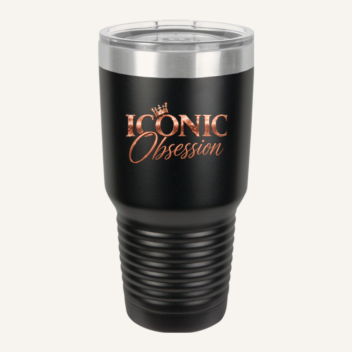 ICONIC Obsession 30 oz Tumbler in black with rose-gold logo