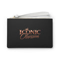 ICONIC Obsession Signature Clutch, front view with crowned rose-gold logo and white wrist strap