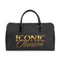ICONIC Obsession Signature Travel Bag in black, front view with large gold logo