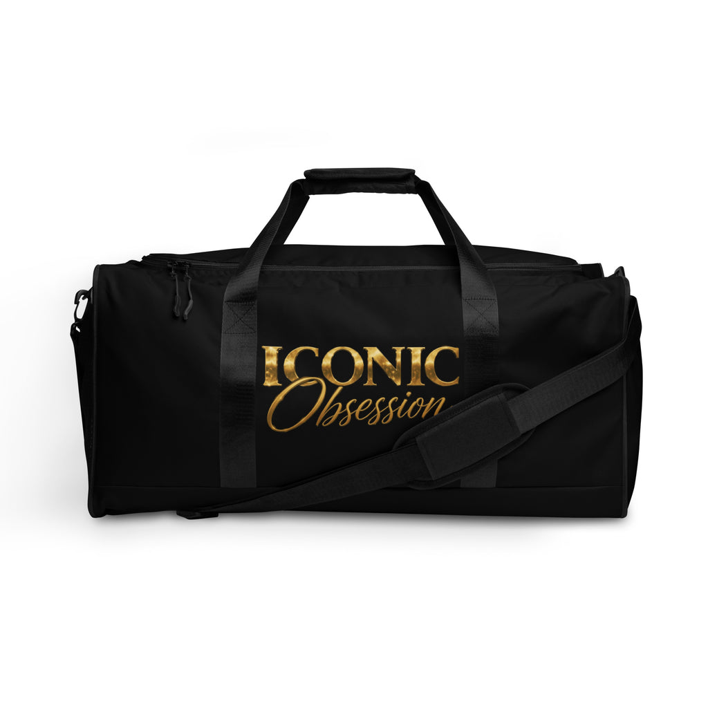 ICONIC Obsession Men's Duffle in black, front view with yellow-gold logo