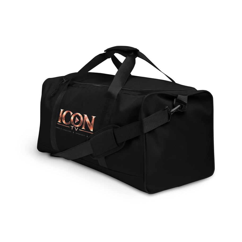 ICON TV Duffle in black, angled front view