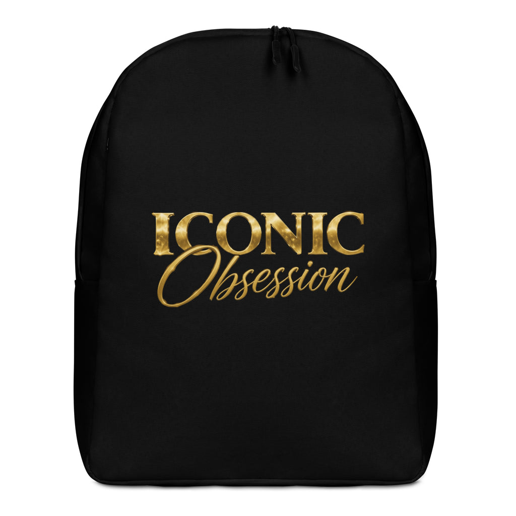 ICONIC Obsession Men's Backpack in black, front view with yellow-gold logo