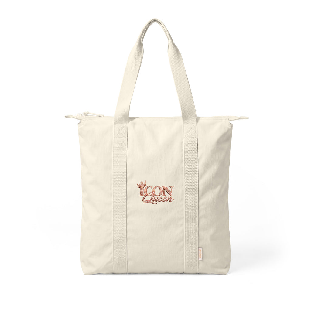 ICON Queen Carry-All Tote in ivory, front view with rose-gold logo