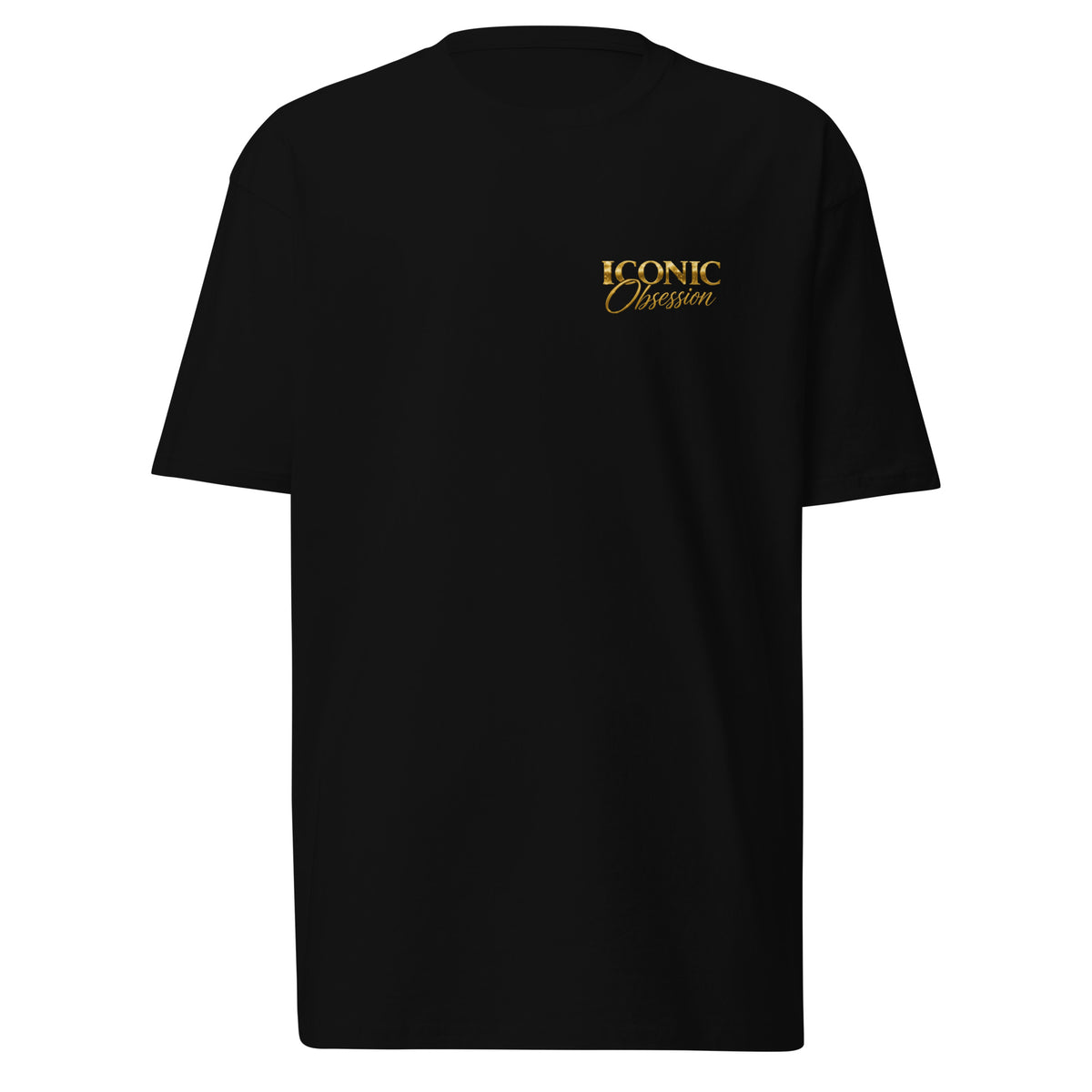 ICONIC Obsession Men's Signature Tee in black, front view with yellow-gold logo