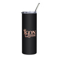 ICON Queen Tumbler in black, front view with rose-gold logo