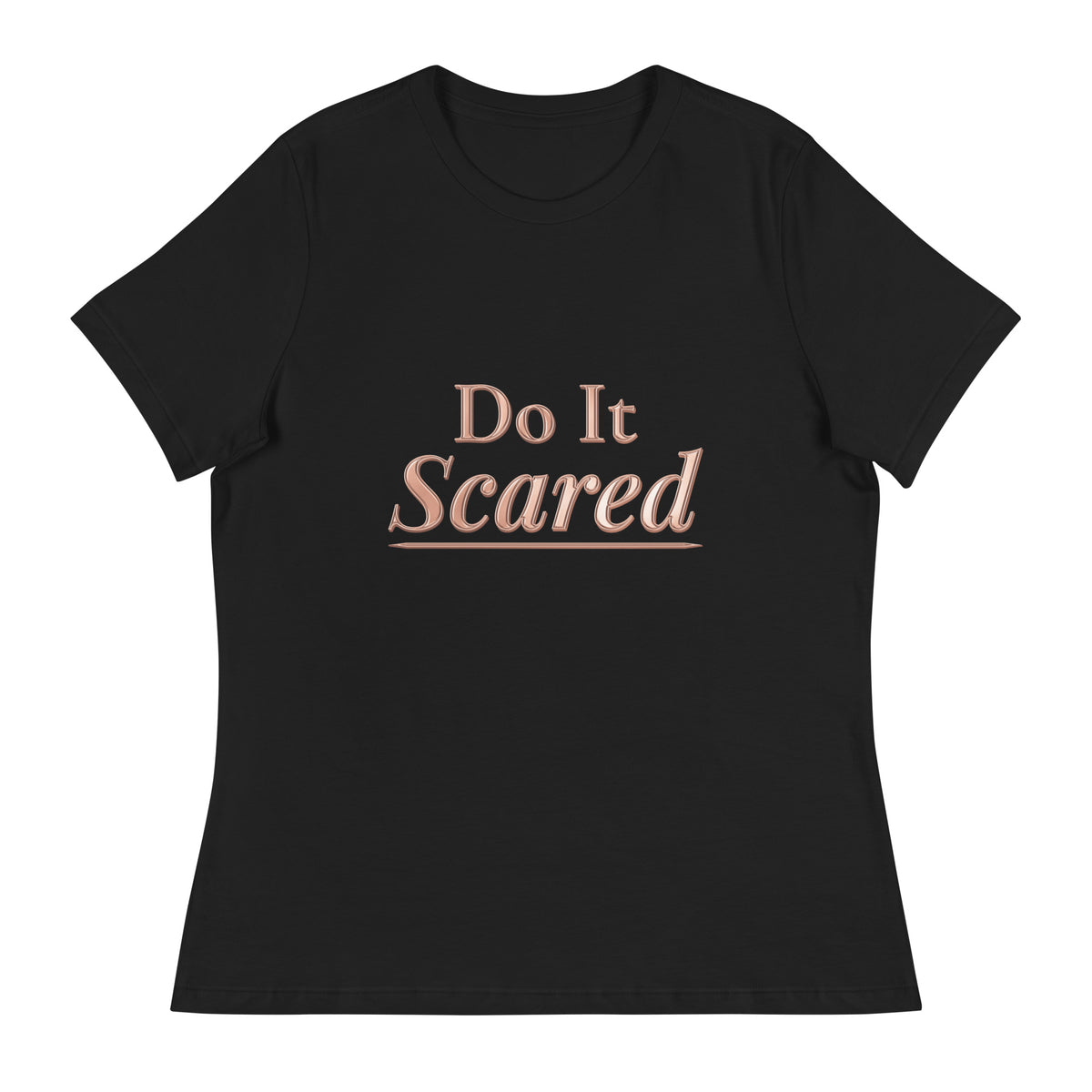 Do It Scared Tee – Couture Script in black, front view with rose-gold Do It Scared lettering