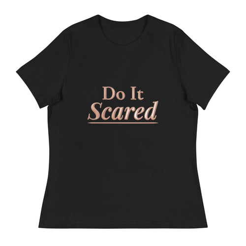 Do It Scared Tee – Couture Script in black, front view with rose-gold Do It Scared lettering