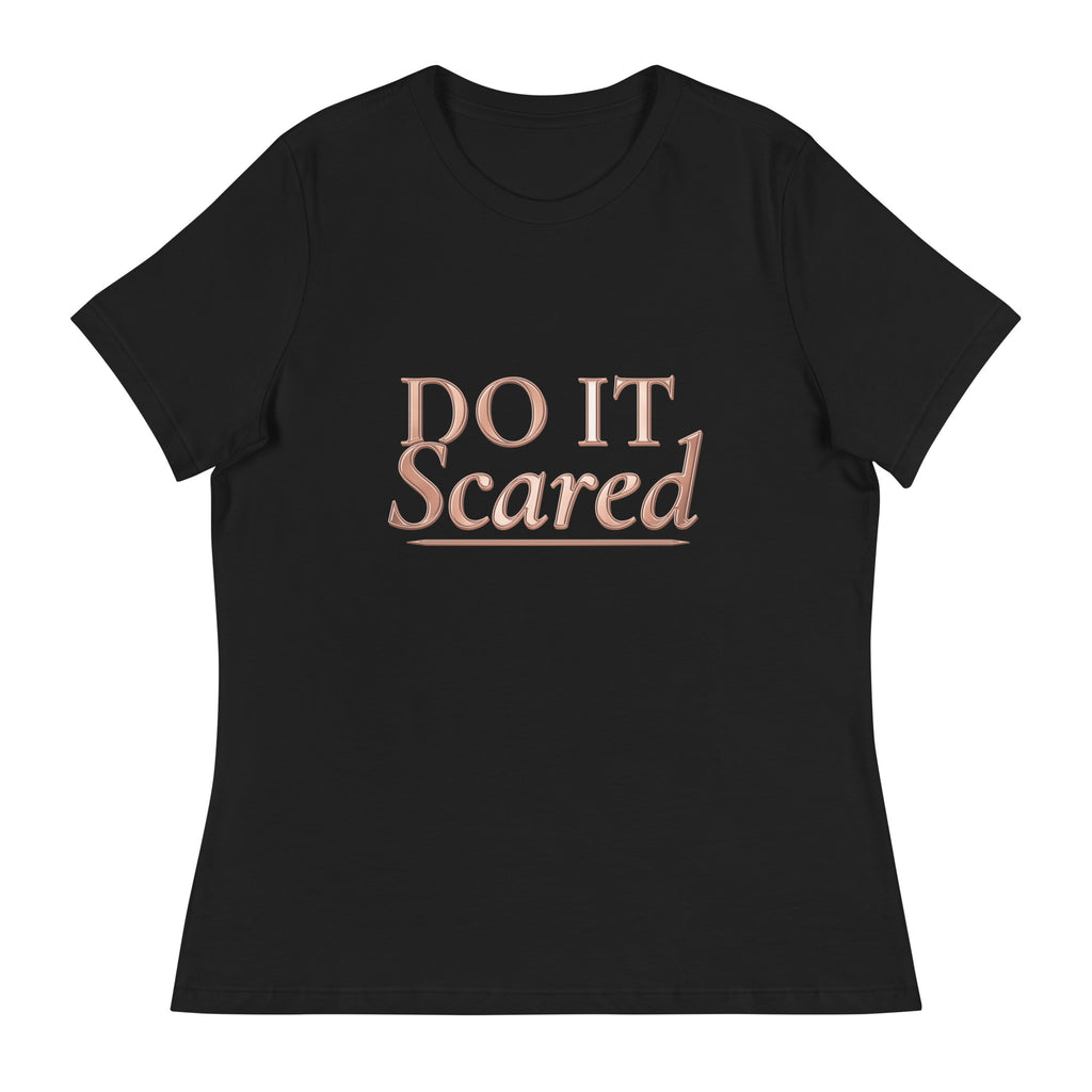 Do It Scared Tee – Statement Garamond in black, front view with rose-gold Do It Scared lettering