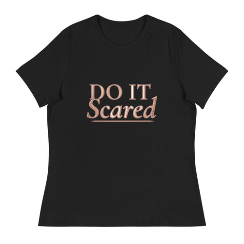 Do It Scared Tee – Statement Garamond in black, front view with rose-gold Do It Scared lettering