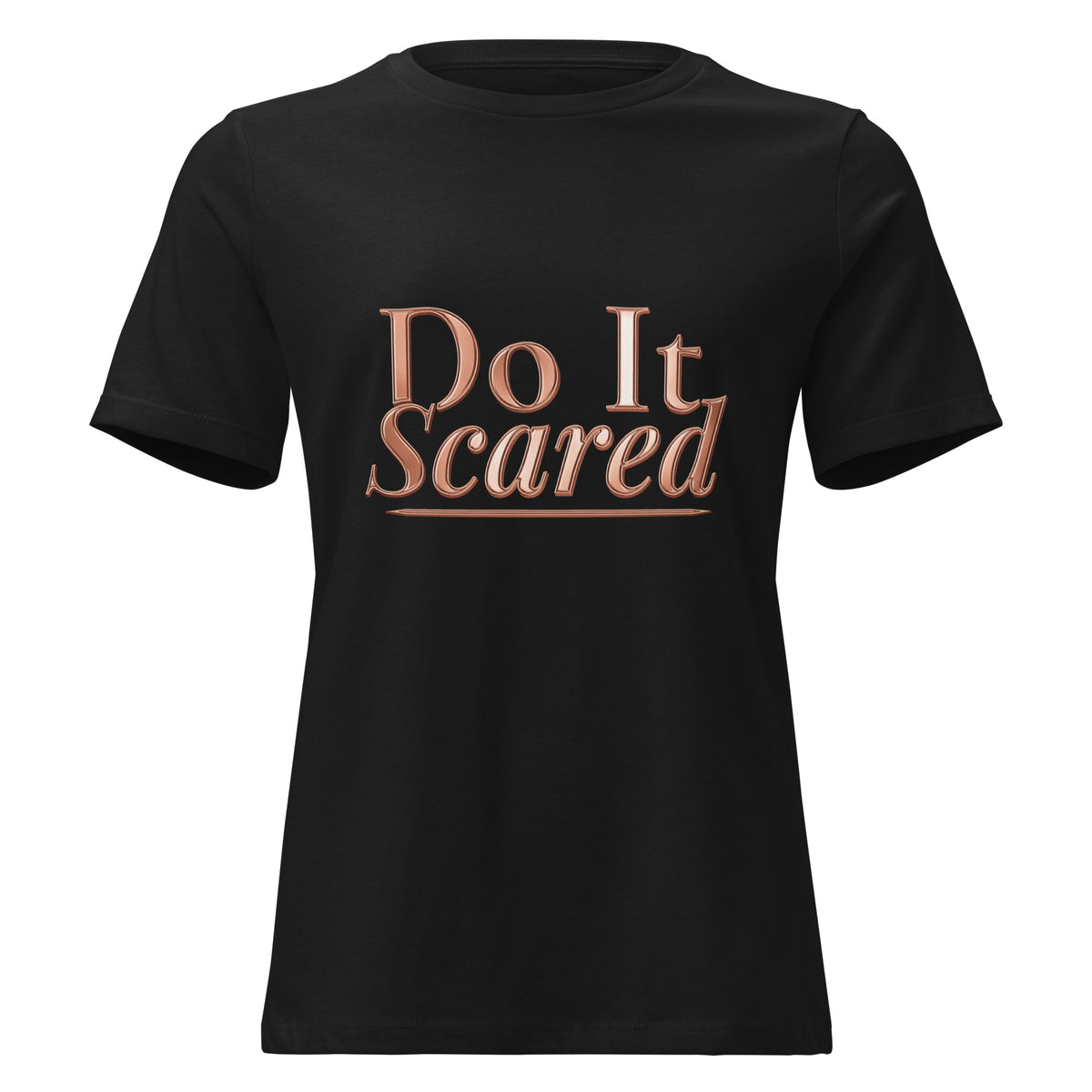 Do It Scared Tee – Statement Script in black, front view with rose-gold Do It Scared lettering
