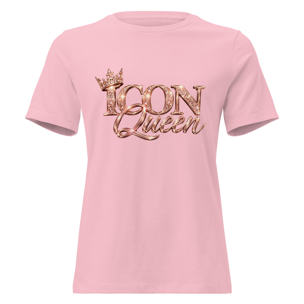 ICON Queen Tee in pink, front view with rose-gold logo