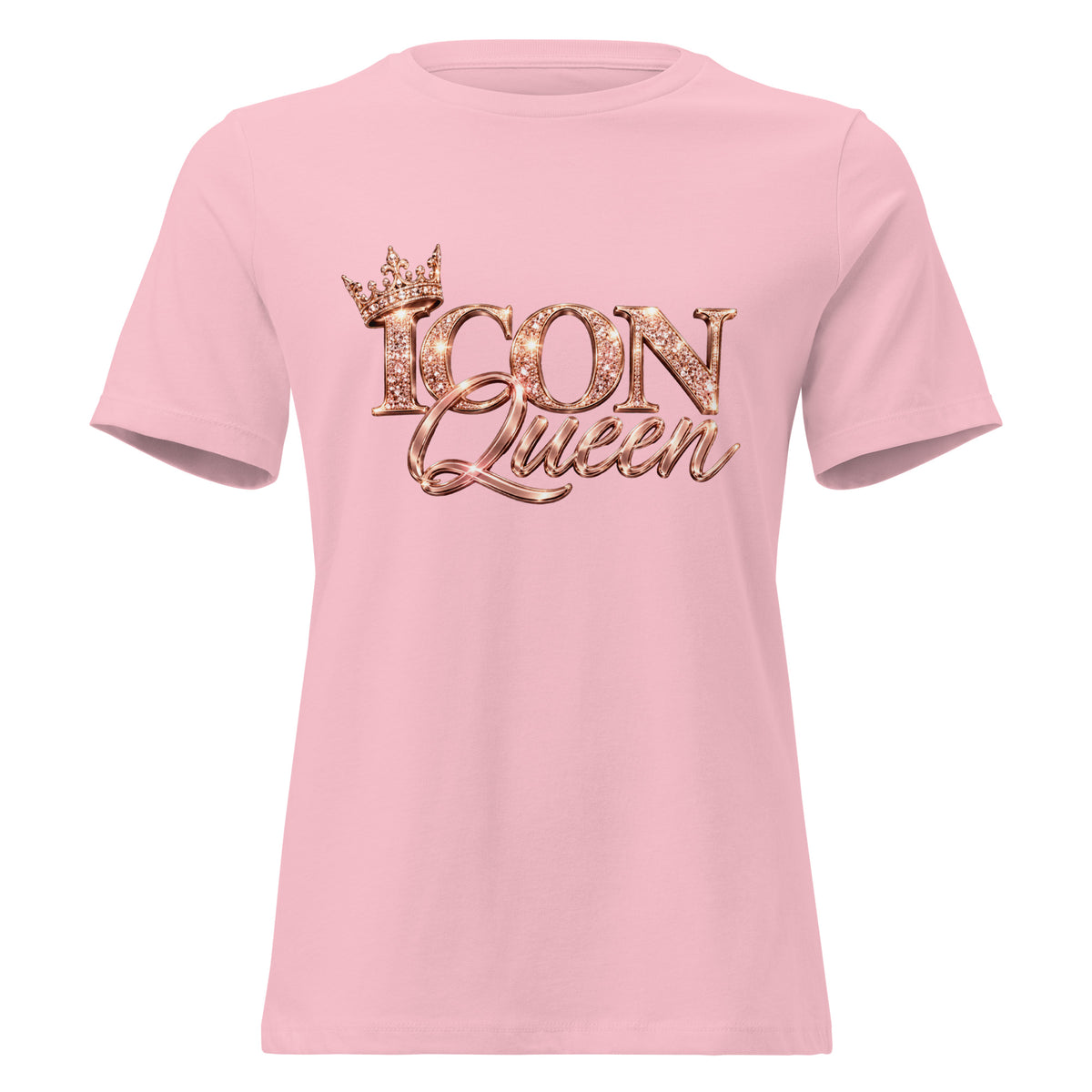 ICON Queen Tee in pink, front view with rose-gold logo